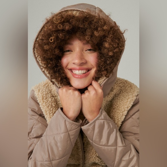 NWOT 🍀 Lucky Brand Mixed Media Quilted Faux Shearling Jacket Black - Picture 8 of 9